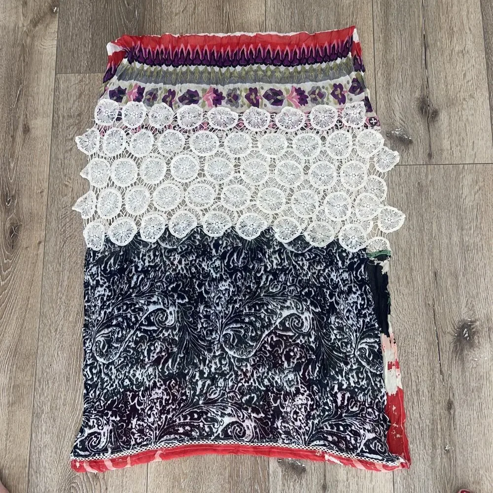 Anthropologie Vismaya Patchwork Crochet Infinity Scarf Boho Artsy 25